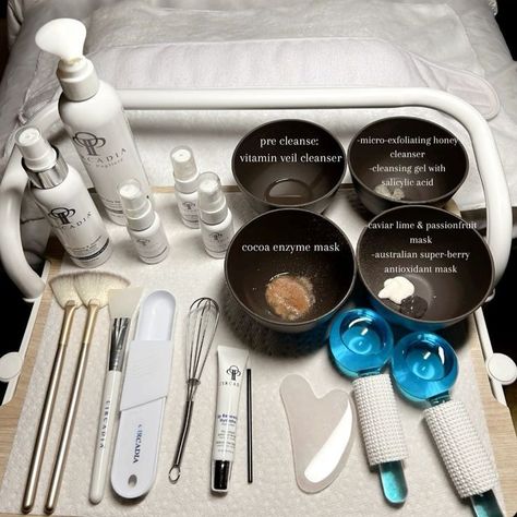 Esthetician Business Aesthetic, Facial Tools Aesthetic, Facial Set Up Ideas, Facial Price List Ideas, Esthetics Vision Board, Facial Set Up, Facial Service Menu Ideas, Esthetician Room Aesthetic, Esthetician Aesthetic Instagram