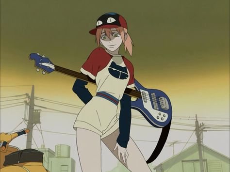 Haruko in relaxed pose holding her bass ready for baseball Flcl Icons, Flcl Naota, Flcl Manga, Flcl Haruko, Haruko Haruhara, Furi Kuri, Fooly Cooly, Furano, Arte 8 Bits