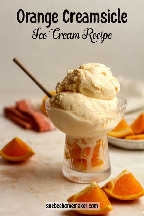 This Orange Creamsicle Ice Cream Recipe is a delicious and nostalgic treat that combines a sweet cream base with an orange flavor. Fresh orange juice and zest add just the right amount of citrus to make this taste like the treat we grew up with!