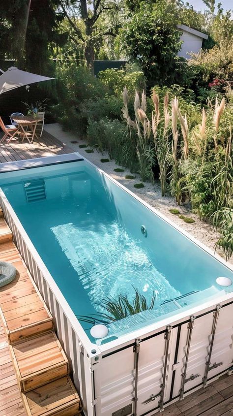 How To Create A Container Pool - Jill Seidner Interior Design Shipping Container Pool Cost, Swimming Pools Backyard Landscape, Piscina Container, Cocktail Pools, Small Backyard Pool Ideas, Lap Pool Designs, Cocktail Pool, Mini Swimming Pool, Small Backyard Pool