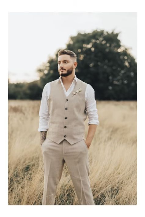 Tan Vest Outfit Men, Tan Vest Groomsmen, Groom Attire Beige, Beige Groomsmen Attire, Mismatched Groomsmen, Tan Suit Wedding, Tan Groomsmen, Groom Vest, Groom Suspenders