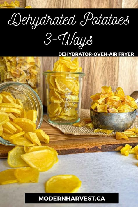 Homemade Instant Potatoes, Dehydrating Potato Slices, Drying Potatoes For Storage, How To Use Dehydrated Potatoes, Dehydrate Potatoes Food Storage, Dehydrator Recipes Potato, Dehydrating Canned Vegetables, Dehydrate Air Fryer, Dehydrated Potato Chips