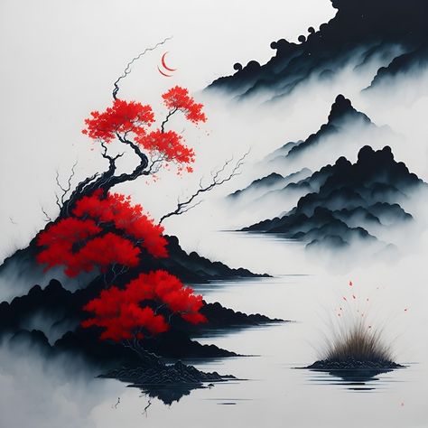 Peinture à l'encre japonaise | Photo Premium Art Terms, Tableau Art, Art Japonais, Color Tattoo, Clip Art, Illustrations, Quick Saves, Color, Art