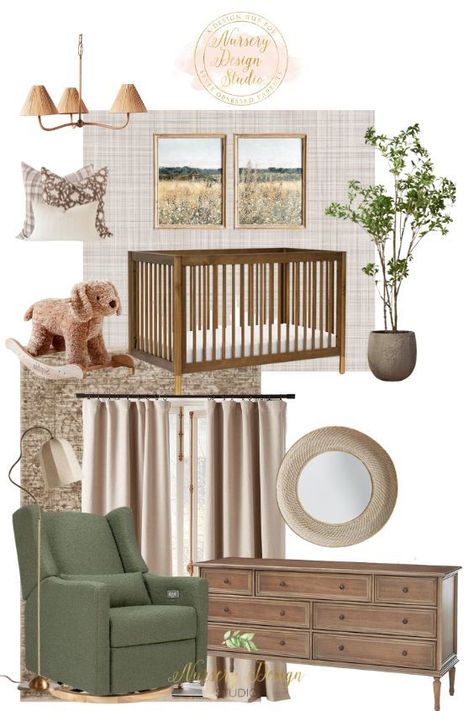 Gender neutral nursery with cream and green hues Surprise Gender Nursery, Woodsy Nursery Gender Neutral, Gender Neutral Colorful Nursery, Gender Neutral Nursery Paint, Gender Neutral Paint Colors, Gender Neutral Green Nursery, Transitional Nursery Ideas, Neutral Vintage Nursery, Vintage Nursery Ideas Neutral