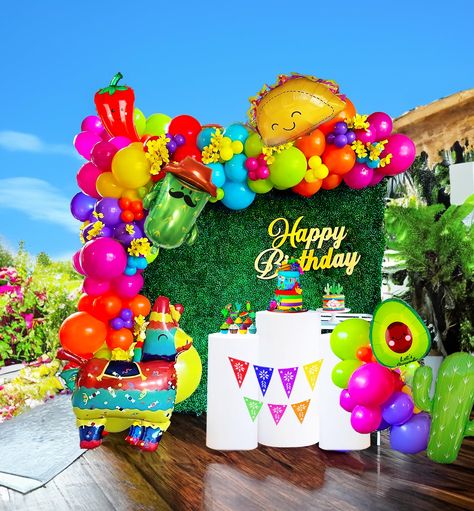 PRICES MAY VARY. 【Mexican fiesta Balloon Kit】 150PCS 5" 10" 12"18" balloons in various sizes, we Chose green blue red yellow hotpink as Palette for the Mexcian theme, Add 5pcs foil Mexican Themed balloons,Such as cactus/Taco /Avocado /Pepper and Pinata！ Create a cheerful and vibrant atmosphere, perfect for Mexican themed party 【100% Reliable Color 】 We insist on 100% real photography，Providing True Color of every single balloons,what you have to do is trust your color insprition and idea. Reliab 1st Fiesta Theme Party Boy, 1st Birthday Mexican Theme Fiesta Party, Fiesta Balloon Arch Mexican, Mexican Party Backdrop With Balloons, Ballon Garland Mexican Theme, First Birthday Cinco De Mayo Theme, Fiesta Balloon Garland, Fiesta Mexicana Ideas, Themed Balloon Garland