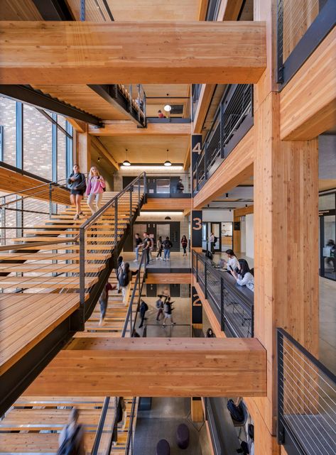 LMN Architects designs mass-timber structure for University of Washington Mass Timber, Steel Architecture, Interior Brick, Timber Architecture, Timber Roof, Timber Buildings, Wood Building, Timber Structure, Wooden Staircases