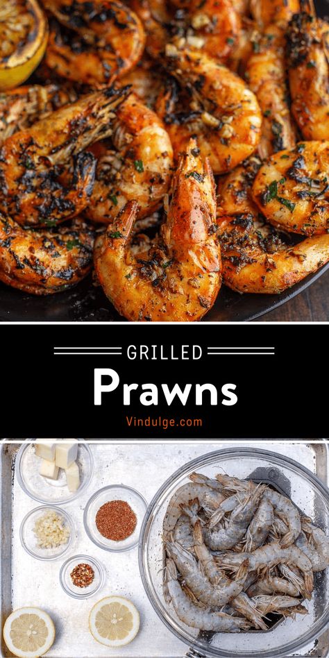 Grilled Prawns finished in an easy garlic butter sauce is the perfect appetizer or light meal for seafood lovers. This simple prawn recipe starts with a savory seasoning and rich garlic butter sauce finish and is ready in minutes. Easy Garlic Butter Sauce, Easy Prawn Recipes, Prawn Sauce, How To Cook Prawns, Bbq Prawns, Easy Garlic Butter, Grilled Lobster Tail, Prawn Dishes, Cooking Outdoors