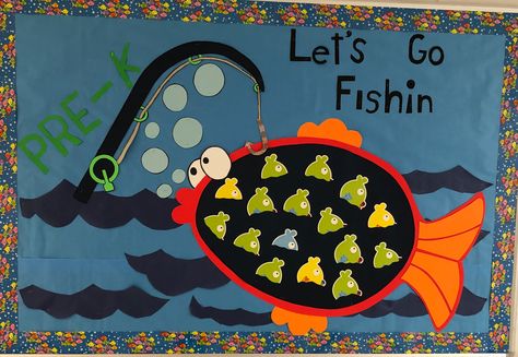 Fish Bulletin Boards, Fishing Cabin, Fishing Theme, Going Fishing, Math Classroom, Classroom Themes, Bulletin Boards, Classroom Decor, Diy Painting