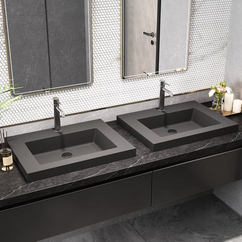 Modern Industrial Minimalist, Cement Sink, Industrial Sink, Finish Bathroom, Rectangular Vessel Sink, Drop In Bathroom Sinks, Industrial Minimalist, Finished Bathrooms, Undermount Bathroom Sink