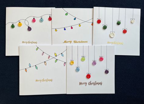 Button Christmas Cards, Holiday Cards Handmade, Christmas Fairy Lights, Simple Christmas Cards, Christmas Buttons, Christmas Card Art, Homemade Christmas Cards, Christmas Card Crafts, Diy Christmas Cards