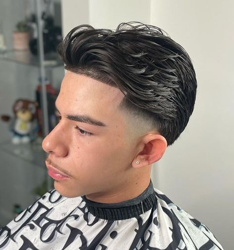 Long Slicked Back Hair, Back Undercut, Slick Back Undercut, Short Sides Haircut, Disconnected Haircut, Hair Styles For Men, Slick Back Haircut, Scruffy Beard, Mohawk Braid