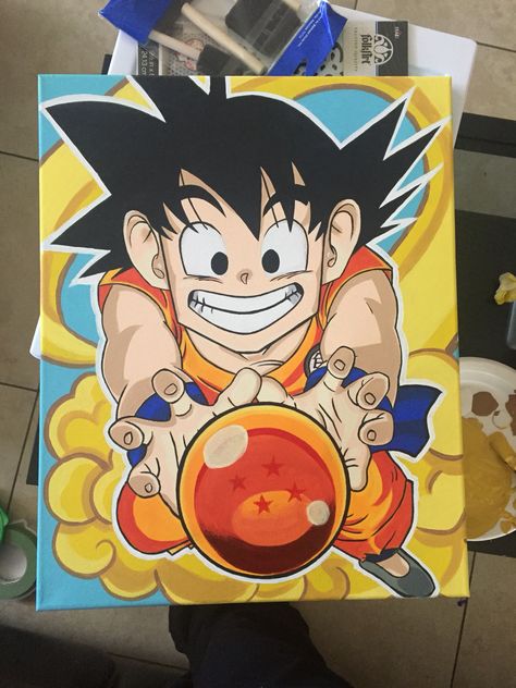 Kid goku acrylic painting  Instagram : @sdrstudio Acrylic Art Paintings Anime, Cute Goku Drawings, Goku Acrylic Painting, Dragonball Z Painting, Cartoons Canvas Painting, Goku Canvas Painting, Goku Paintings, Dragonball Painting, Cartoon Acrylic Painting