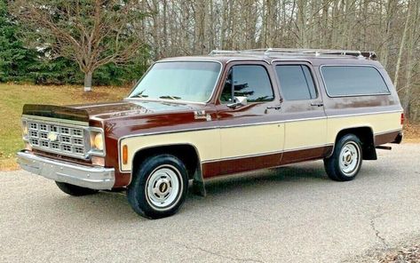 Hitch up the boat and head to the lake! This 1978 Chevy Suburban is ready for new family adventures! #Chevrolet, #Suburban Suburban Suv, Morning School, Chevy Vehicles, Vintage Chevrolet, Gmc Suburban, Chevy 4x4, Daily List, My Generation, Chevrolet Truck