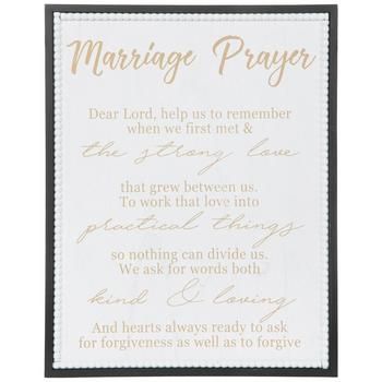 Dimensions: 20" H x 15.56" W x 1" D Material: MDF Shape: Rectangle Color: White, Gold & Black Orientation: Vertical Includes: 2 Keyhole Slots Quantity: 1 Accent your newlywed home with beautiful decorations to remind you of your love! Marriage Prayer Wood Wall Decor is a white MDF piece with a black frame. Just inside the frame is a raised section, resembling beaded rope, that adds texture. Place this sign in your living room or bedroom as a lovely reminder of your sacred bond!   Full Text:  Mar Wedding Prayer, Daughter Wedding Gifts, Wall Decor Hobby Lobby, Marriage Prayer, Marriage Life, Beaded Rope, Wedding Quotes, Future Wedding Plans, Sister Wedding