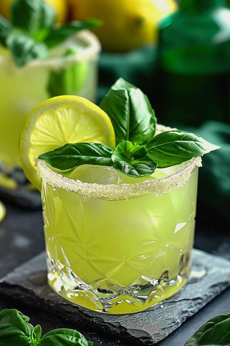 Basil Cocktails, Lemonade Margarita, Basil Drinks, Basil Margarita, Lemon Margarita, Basil Cocktail, Lime Drinks, Basil Lemonade, Lime Margarita