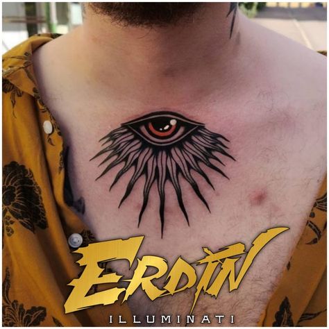 𝚒 𝚕 𝚕 𝚞 𝚖 𝚒 𝚗 𝚊 𝚝 𝚒 ⁶⁶⁶ Eye Tattoo On Chest Man, Eyeball Chest Tattoo, All Seeing Eye Chest Tattoo, မျက်လုံး Tattoo, Eye Chest Tattoo For Men, Eye On Fire Tattoo, Knee Eye Tattoo, Chest Eye Tattoo, All Seeing Eye Tattoo Men