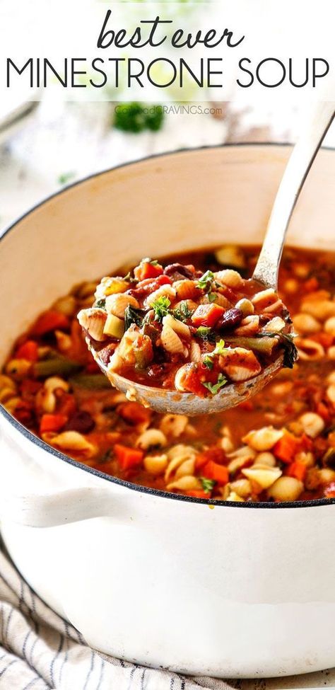 This is the BEST Minestrone Soup recipe! It is easy, healthy, hearty, comforting, versatile and all made in one pot! It is 1000X better than Olive Garden Minestrone Soup, makes a ton and tastes even better the next day for easy lunch or dinner! #soup #minestrone #minestronesoup #italian #italiansoup #recipe #dinner #onepot #easydinner #healthyrecipes #healthydinner #vegetablesoup #tomatoes Best Minestrone Soup, Best Minestrone Soup Recipe, Olive Garden Minestrone, Soup Minestrone, Sopa Minestrone, Olive Garden Minestrone Soup, Minestrone Soup Recipe, Diner Recept, Best Soup Recipes