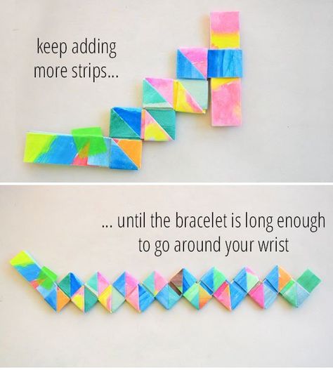 Looking for a fun, kid-friendly weekend craft? Make some pretty folded paper bangle bracelets with this step-by-step tutorial! Folded Paper Bracelets, Paper Bracelets, Paper Bracelet, Toy Making, Weekend Crafts, Summer Crafts For Kids, Folded Paper, Paper Jewelry, Camping Crafts