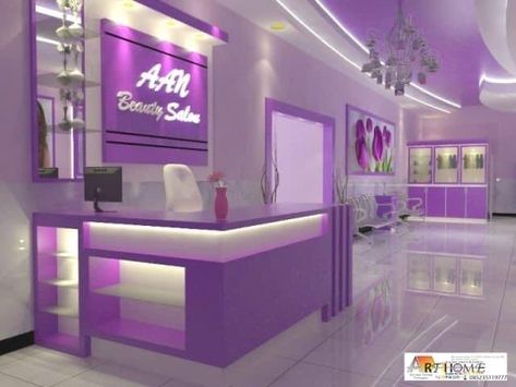 Purple Salon Interior Design, Purple Nail Room, Purple Nail Salon, Purple Salon, Beauty Bar Ideas, Purple Interior Design, Beauty Shop Decor, Beauty Room Salon, Spa Room Decor