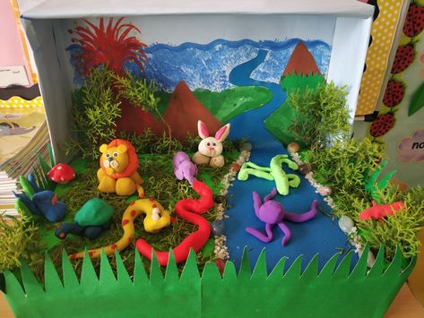 Clay Diorama Scene, Clay Forest Scene, Diorama Clay, Animals In Forest, Forest Diorama, Diorama Project, Clay Art For Kids, Learn Science, Clay Modelling