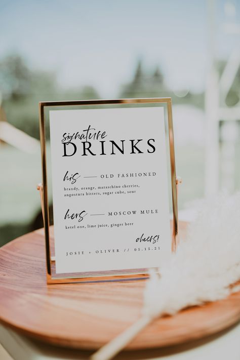 Josie Collection — Niki Press Designs Wedding Bar Menu Sign, Open Bar Sign, Wedding Favours Sign, Bar Menu Wedding, Thank You Sign, Menu Wedding, Drink Bar, Social Media Signs, Mimosa Bar