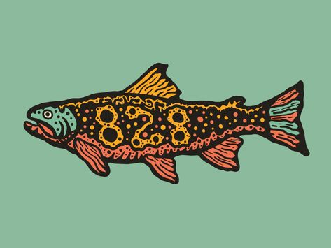 Trout Illustration, Creek Logo, Volleyball Logo, Dreamland Ideas, Big Painting, Diy Postcard, Surf Logo, Creative Tutorials, Merch Design