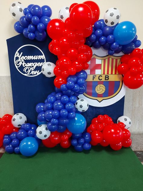 Barcelona Theme Birthday Party, Barcelona Party Decoration, Barcelona Party Ideas, Barcelona Birthday Party Ideas, Barcelona Soccer Party, Barcelona Party, Balloon Decorations Diy Tutorials, Soccer Party Decorations, Happy Birthday Theme