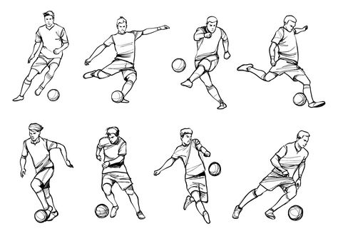 Soccer Player Vectors Soccer Players Drawing, Footballer Drawing, Football Player Drawing, Soccer Poses, Soccer Drawing, Football Poses, Football Drawing, Sports Drawings, Sketch Note