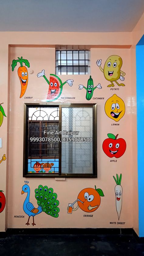 Fine Art Raipur contact for preschool wall painting 9993078500, 8359078500 Wall Painting For Nursery School, Kg Classroom Wall Painting, Lkg Class Wall Painting, Nursery Class Wall Decoration Ideas, Wall Drawing Ideas For School, Wall Painting For Preschool, Educational Wall Painting For School, Wall Painting School Art Ideas, Kindergarten Wall Painting Ideas