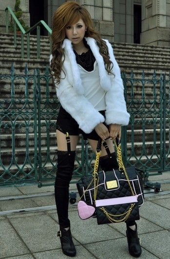 Gyaru Jacket, Types Of Gyaru, White Fur Boots, Alt Fashion, You Want Me, J Fashion, Winter Knits, Ribbed Sweater, Office Ladies