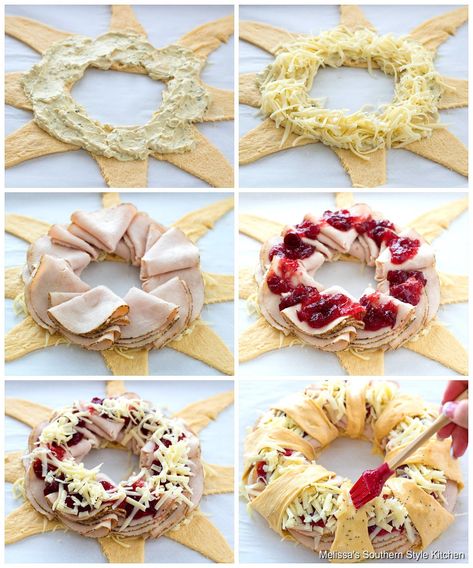 Crescent Roll Ring Recipes, Crescent Ring Recipes, Star Snacks, Turkey Cranberry, Appetizers Christmas, Crescent Recipes, Crescent Ring, Thanksgiving Menu Ideas, Deli Turkey