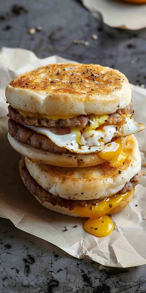 Copycat Sausage, Egg, & Cheese McMuffin [25 Minutes] – Chasety Homemade Egg Mcmuffin Recipe, Mcmuffin Recipes, Healthy Versions Of Unhealthy Food, Mcmuffin Sandwiches, Breakfast Mcmuffins, Sausage Egg And Cheese Sandwich, Fast Food At Home, Scrambled Egg Sandwich, Sausage Egg Mcmuffin