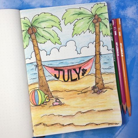 I’m definitely vibing the summer now that I’ve finished my July page 😄 ☀️ 🌴⛱. . . . #bujobeauties #bulletjournalcommunity #leuchtturm #bujo… June Bujo Ideas, Summer Bujo Ideas, July Journal Page, July Journal Ideas, July Drawings, Plus Size Puffer, Plus Size Puffer Coat, July Art, Bullet Journal Month