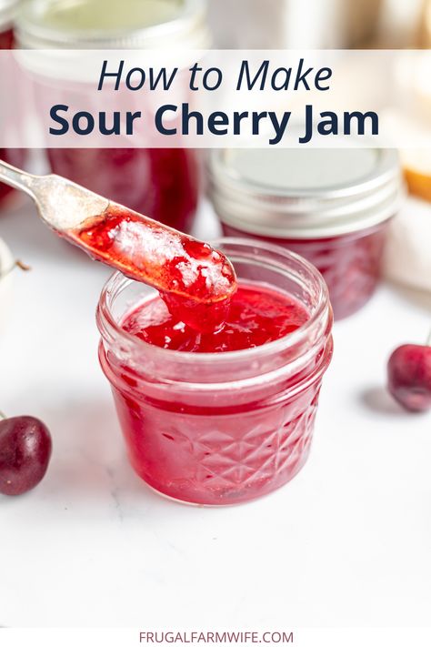 How to Make Sour Cherry Jam - The Frugal Farm Wife Sour Cherry Jam Recipe, Cherry Jelly Recipes, Cherry Jam Recipe, Homemade Extracts, Sour Cherry Recipes, Sour Cherry Jam, Cherry Jam Recipes, Cherry Jam, Freezer Jam