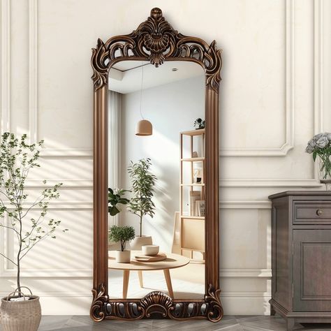 Oversized Vintage Gold Ornate Full Length Floor Mirror Baroque Decor - Bed Bath & Beyond - 39167037 Wood Full Length Mirror, Oversized Floor Mirror, Large Floor Mirror, Floor Length Mirror, Floor Standing Mirror, Full Length Floor Mirror, Baroque Decor, Hampton House, Salon Suites