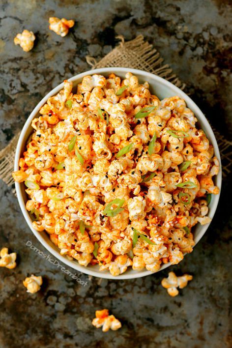 Spicy Gochujang Butter Popcorn - Domestic Dreamboat Savory Chex Mix, Spicy Popcorn, Savory Popcorn, Pink Popcorn, Popcorn Snacks, Butter Popcorn, Popcorn Recipes, Savory Snacks, Soy Free