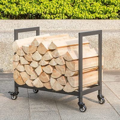 Handcrafted firewood racks. Worldwide shipping. Color options available. #firewoodstorage #firewoodrack Firewood Cart, Metal Firewood Rack, Firewood Stand, Firewood Racks, Log Storage, Indoor Outdoor Fireplaces, Fireplace Wood, Roof Edge, Outdoor Cart