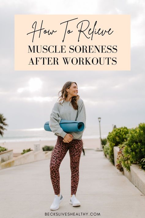 How to Relieve Muscle Soreness After Workouts | Becks Lives Healthy Whether you’re a professional athlete or avid gym-goer, muscle soreness is a normal part of living an active lifestyle. Use these tips and tricks to overcome sore muscles quicker and support a healthy recovery process. Click here to read! Sore Muscle Stretches, Stretching For Sore Muscles, Sore Quads Relief Muscle, Sore Leg Muscles Relief, How To Relieve Sore Muscles, Gym Soreness Remedies, How To Help Muscle Soreness, How To Get Rid Of Soreness After Workout, How To Help Sore Muscles After Workout