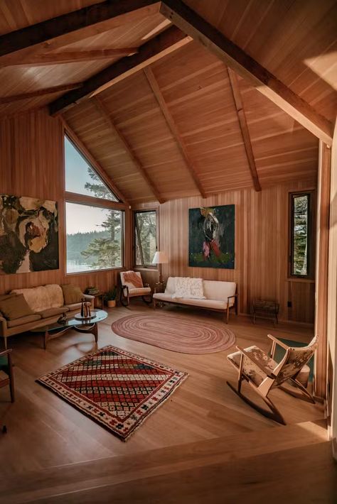 Photo 4 of 19 in A Maine Couple Find Their Passion for Design in an Island Cabin Renovation from The 20 Most-Liked Homes on Our Instagram in 2023 - Dwell Topanga House, 70s Cabin, Cabin Renovation, Cabin Modern, Light Hardwood, Light Hardwood Floors, Exclusive Home, House Design Photos, Wood Interiors