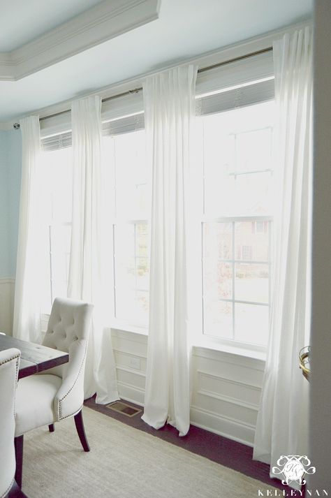 Kelley Nan: The Favorite White Budget-Friendly Curtains - IKEA Ritva Panels - The look of white linen curtains without breaking the bank Rideaux Shabby Chic, White Linen Curtains, Dining Room Windows, Ikea Curtains, Window Treatments Living Room, Living Room Decor Curtains, Curtains Living, Custom Drapes, Window Room