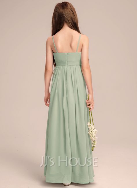 A-Line Scoop Neck Floor-Length Chiffon Junior Bridesmaid Dress With Cascading Ruffles (009260840) - JJ's House Bridesmaid Dresses Spring, Spring Bridesmaid Dresses, Bridesmaid Dresses Floor Length, Junior Bridesmaid Dress, Green Bridesmaid, Dresses Chiffon, Junior Bridesmaid Dresses, Chiffon Ruffle, Junior Bridesmaid