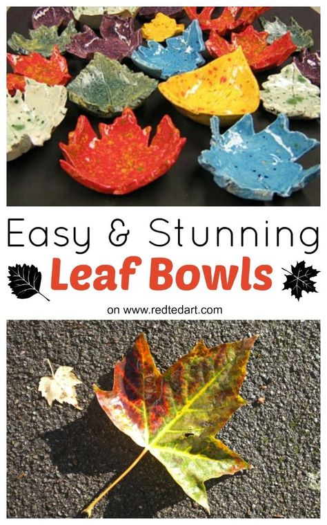 How to make Autumn Leaf Bowls. Use REAL Leaves to make these stunning and easy Autumn Leaf Bowls. They can be fired in a kiln or you can use air drying clay. Such a fabulous Autumn Craft for kids and grown ups a like come and take a look how easy they are to make! Fimo, Autumn Craft, Red Ted Art, Diy Leaves, Balloon Crafts, Autumn Activities For Kids, Leaf Bowls, Real Leaves, Leaf Crafts