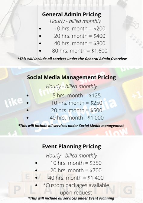 Virtual Assistant Pricing Packages Examples, Virtual Assistant Price List, Va Pricing Packages, Event Planning Pricing Packages, Virtual Assistant Package Pricing, Virtual Assistant Pricing Packages, Social Media Manager Pricing Packages, Virtual Assistant Packages, Social Media Packages Pricing