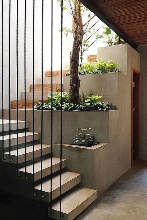 Concrete Staircase, Escalier Design, Staircase Decor, Outdoor Stairs, Modern Garden Design, Home Stairs Design, Modern Stairs, Lan Can, Interior Stairs