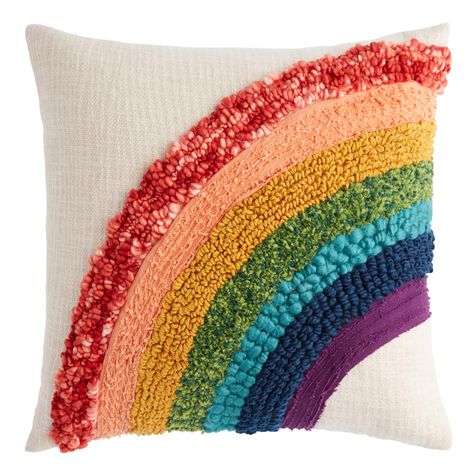 Tufted Rainbow Cotton Throw Pillow | World Market Ivory Throw Pillows, Ivory Pillow, Family Room Decorating, Decor Pillows, Cost Plus World Market, Cotton Throw, Velvet Throw, Velvet Throw Pillows, Cotton Throws