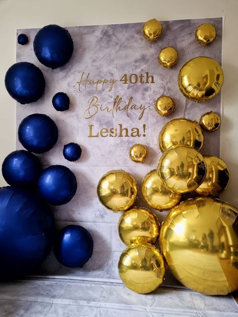 Blue And Gold Balloon Arch, Gold Balloon Arch, 40th Birthday Balloons, Birthday Balloon Decorations, Blue Foil, 40th Birthday Parties, Gold Balloons, Balloon Arch, Foil Balloons