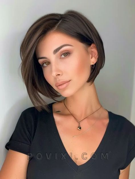 Short Dark Fine Hair, Short Haircut Long Face, Bob With Side Shave, Undercut Inverted Bob, Asymetrical Haircut Edgy Bob, Short Hair Styles For Oval Faces, Assymetrical Haircut Bob, Short Bob Dark Hair, Dark Brown Bob Haircut