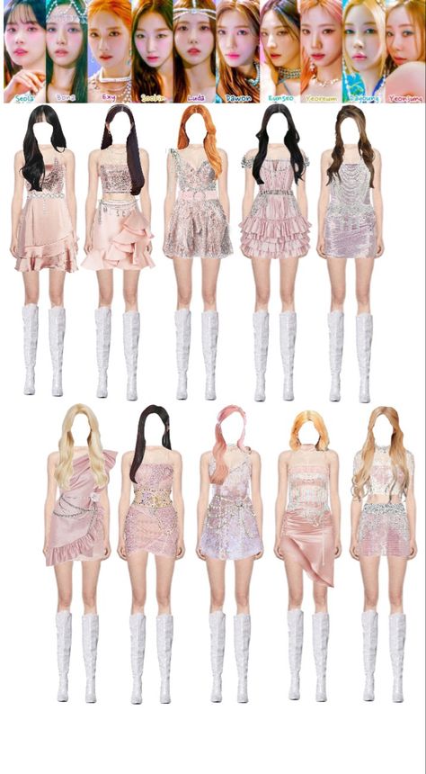 kpop fame dr shifting ten members stage outfit Wjsn Last Sequence, Sequence Outfits, Bts Inspired Outfits, Preformance Outfits, Hair Png, Stage Outfit, Fashion Illustration Dresses, Fame Dr, Cosmic Girls