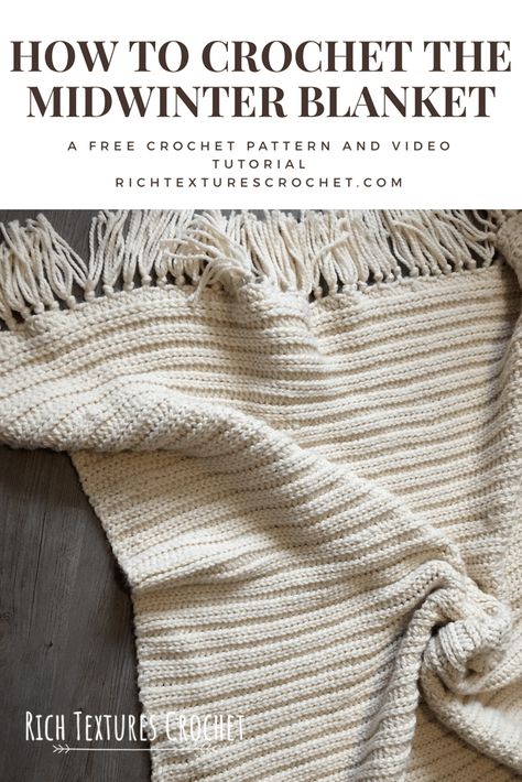 Midwinter Blanket - Free Crochet Pattern | Rich Textures Crochet Free Crochet Patterns For Blankets Easy, Easy Crochet Cable Blanket, Easy Single Crochet Blanket, Classy Crochet Blanket, Free Crochet Throw Patterns Easy Crochet, Size 4 Yarn Crochet Pattern Blanket, Crochet With Wool Yarn, Quick Crochet Afghan Patterns Free, Modern Crochet Decor