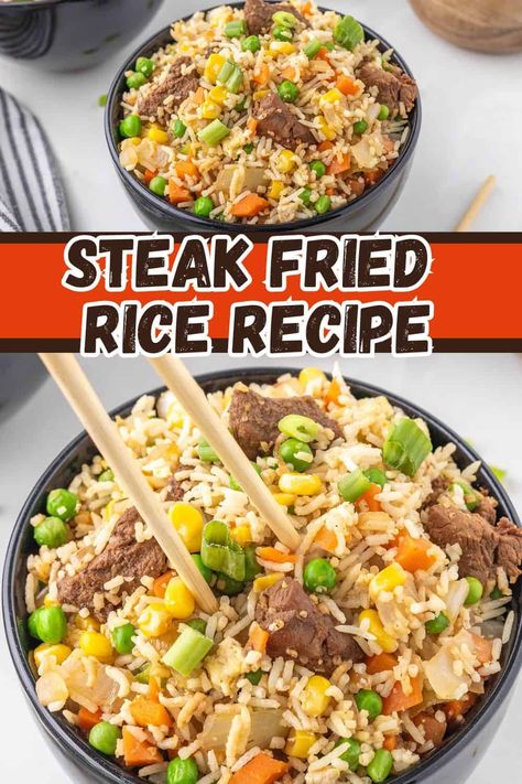 20-minute delicious Steak Fried Rice Recipe - Restaurant-quality take-out at home! This easy-to-make meal will be a favorite in your home! Steak Fried Rice Recipe, Steak Fried Rice, Minute Steak, Steak Stirfry Recipes, Steak Rice, Beef Fried Rice, Steak And Rice, Fried Rice Recipe Easy, Easy Stir Fry Recipes